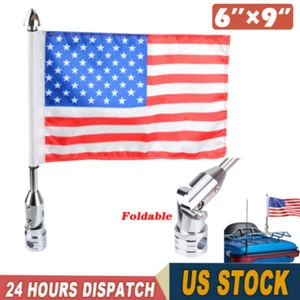 Universal Motorcycle Flag Pole Mount 6''x 9'' Flag American For Yamaha Harley - Picture 1 of 7