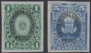 PERU 1883 UPU PERU HORSESHOE Sc 95 & 97 IMPERF PROOFS ON THIN PAPER UNUSED VF - Picture 1 of 1
