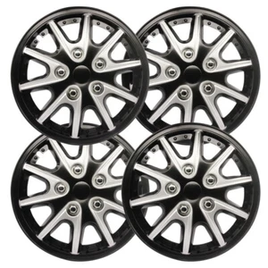 14 Inch Black & Silver Plastic Hubcaps Covers Set of 4 Car Wheel Trim Hub Caps - Picture 1 of 7