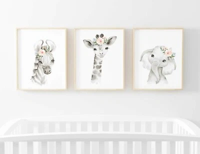 LEXI'S LITTLE PRINTS Animal Safari Black & White Children's Set Picture Nursery Print Gift UNFRAMED