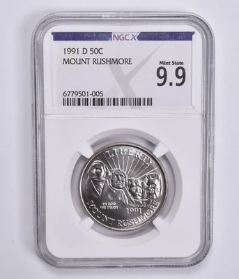 Mint State 9.9 1991-D Mount Rushmore Commemorative Half Dollar NGC X NGCX *6954 - Image 1 of 4