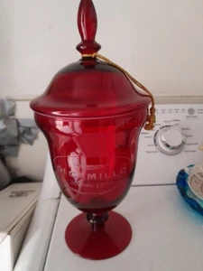 Tarro pedestal de vidrio rojo Di Camillo Biscotti años 90 Justyna Glass Polonia como está - Imagen 1 de 14