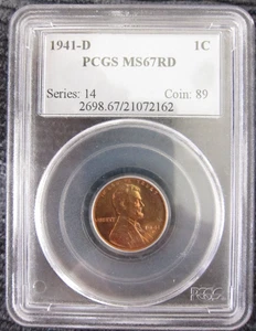 1941 D Lincoln Wheat Cent PCGS MS67 red! 1c penny - Picture 1 of 4