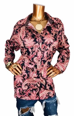 Chaps by Ralph Lauren 1X Plus Top Paisleys No-Iron Logo Button Up Shirt Long Slv - Image 1 of 4