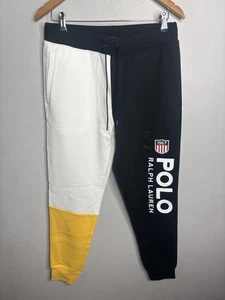 Polo Ralph Lauren Hose Herren Small Schwarz Gelb Colorblock Jogger Sweatpants - Bild 1 von 9