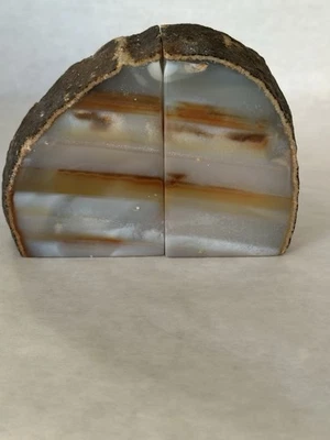 Vintage Brazilian Agate Bookends Polished Natural Striped (each 4” Tall 3” Wide) - Image 1 of 4
