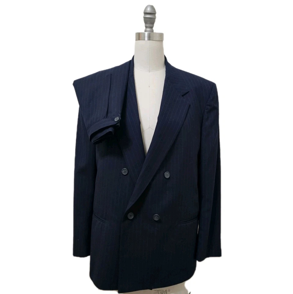 Vtg Nordstrom 2 pc Suit Womens Sz 40 Jacket & Skirt Sz 12 Navy Wool Pinstripe  - Image 1 of 4