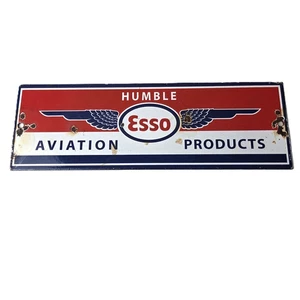 Vintage Esso Gasoline Schild - Humble Aviation Service Station Porzellan Gasschild - Bild 1 von 14