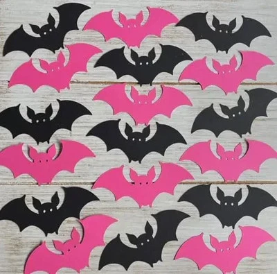 Pink & Black Bat cutouts Halloween Fall Birthday party table supplies decoration - Image 1 of 2