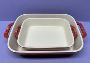 Staub Ceramic Rectangular Baking Dish Set, Casserole Dish, 2-Piece Red - Picture 1 of 17