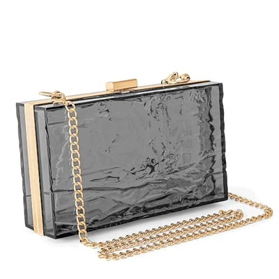  女士透明钱包亚克力晚装包透明手拿包波纹形灰色 — 第 1/4 张图片