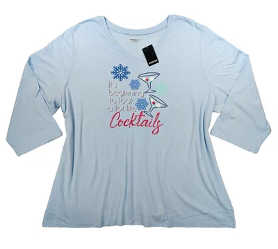 Avenue Body Sz 1x (22/24) Blue Vneck 3/4 Sleeve Cocktail Holiday Lounge Top - Image 1 of 4