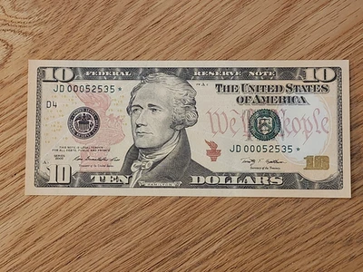 2009 A $10 "STAR NOTE" GEM/UNC CLEVLAND JD00052535* 000 START 2 OF 2 CONS SERIAL - Image 1 of 4