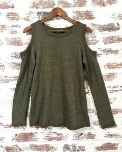 Melrose And Market Top olivgrün schulterfrei Baumwollmischung gesprenkelt Gr. M  - Bild 1 von 8