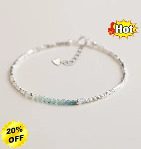 Green Tourmaline Sterling Silver Beaded Healing Protection Women Bracelet Gift - Picture 1 of 5