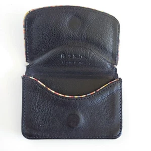 Cartera portatarjetas Paul Smith de cuero genuino negra con borde a rayas - Imagen 1 de 8