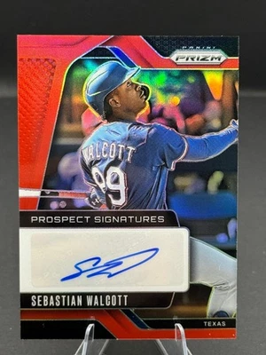 2025 Prizm Sebastian Walcott Prospect Signatures Red Prizm Auto #49/99 Rangers - Image 1 of 2