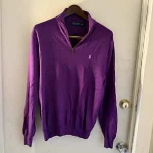 Vintage 90s Ralph Lauren Mens Medium Merino Wool Lightweight 1/2 Zip Sweater - Picture 1 of 4