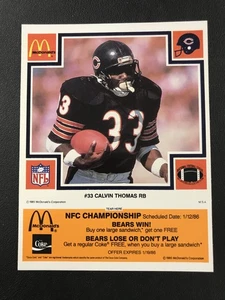1985 McDonald's Chicago Bears Calvin Thomas Orange w/ Tab HIGH GRADE - Picture 1 of 2