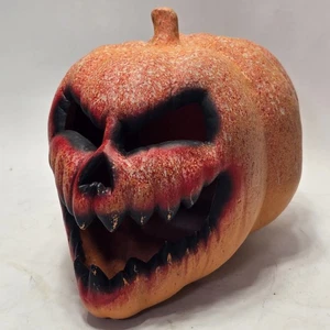 Terrifying Evil Grin Jack-O'-Lantern Pumpkin Candle Holder Halloween Prop Decor  - Imagen 1 de 10