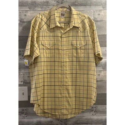 Camisa De Colección Ely Cattleman Perla Botón a Presión 18.5 HOMBRE ALTO Amarillo Cuadros Western Foto 1 de 3