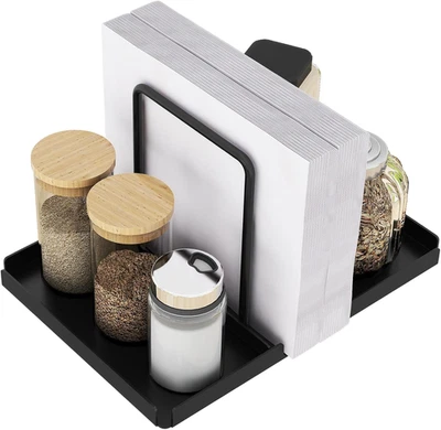 Portatovaglioli Da Tavolo Nero in Metallo Con Caddy per Sale E Pepe, Porta Tovag - Immagine 1 di 4