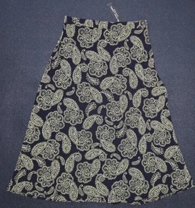 Evan-Picone Paisley A-line Skirt Sz L Midi Dark Navy w/Lemoncello / Gold pattern - Picture 1 of 5