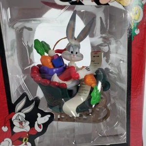1993 Looney Tunes Warner Bros Santa Bugs Bunny in Sleigh Christmas Ornament - Picture 1 of 7