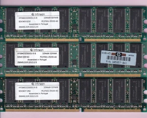 768MB 3x256MB PC-2700 INFINEON HYS64D32300GU-6-B HP 305957-041 DDR-333 DDR1 KIT - Picture 1 of 3