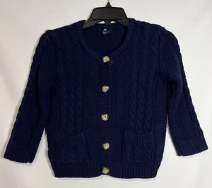 H&M Girls Navy Blue V Neck Long Sleeve Cardigan Sweater Size XS Front Pockets - Picture 1 of 12