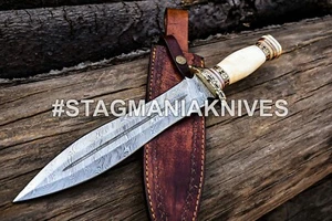Top Crafted Hand Forged Damascus Steel Hunting Blood Grooved Combat Dagger - Picture 1 of 7