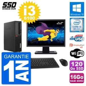 PC LENOVO M910s SFF Pantalla 22" Intel i3-6100 RAM 16Go GB 120Go Windows 10 Wifi - Imagen 1 de 8