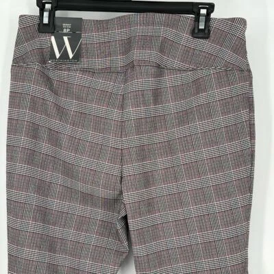 WORTHINGTON SKINNY MID-RISE PULLON BROWN RED WHT PLAID PANTS COMFORT WAIST PANEL - Image 1 of 4