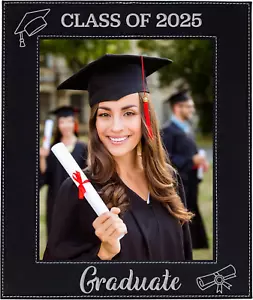 Class of 2025 Graduate Picture Frame – Leatherette Frame with Engraved Silver Le - Picture 1 of 12
