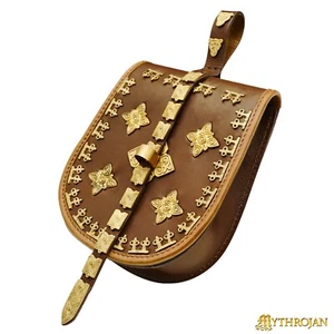 Mittelalter Leder Gürteltasche mit massiven Messing Verzierungen LARP Cosplay Birka Tasche - Bild 1 von 9