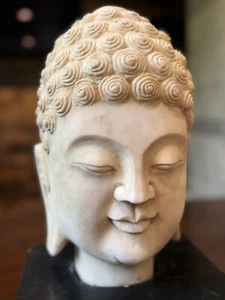Antique Chinese Hand Carved White Marble Stone Buddha Head Statue 12” Tall - - Picture 1 of 13