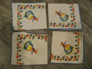4 Cloth Napkins 10.5" X 11" Women with Bonnet Vintage Never Used Estate Sale - Picture 1 of 3