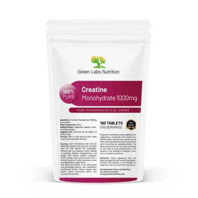 GREEN LABS NUTRITION Creatina monoidrato 1000 mg compresse – Energia, forza & qualità farmaceutica