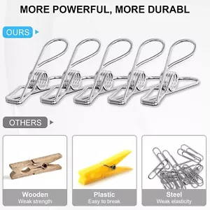 40Pk Stainless Steel Small Clothes Pins Durable Pegs Multi-Purpose Utility Clips - Picture 1 of 7