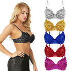 US Women's Shiny Sequins Beading Padded Bra Rave Belly Dancing Crop Top Party