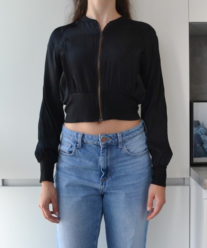Giacca donna anni 90 ALEXANDER MCQUEEN cropped nera zip bomber tasca zip taglia 42