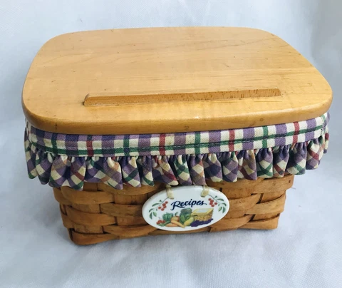 2000 LONGABERGER BASKET Recipe Box Protector + Cloth Liner+ LId Woven Traditions Cover