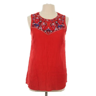 Alyx Women's Red Floral Paisley Embroidered Keyhole Tank Top - Size Large - Image 1 of 4