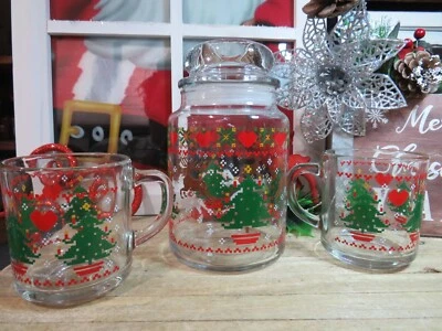  Винтажная стеклянная кружка Anchor Hocking Christmas Tree (2) и канистра 1984 CHD США - Изображение 1 из 4
