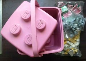 1987 Vintage LEGO Storage Brick Box Pink + Pieces Used Unwanted Toys Collectible