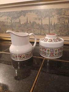 Vtg Royal Doulton FIREGLOW Floral Creamer + Sugar Bowl w/ Lid - Picture 1 of 10