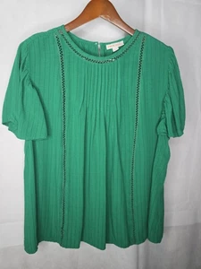 Camicetta Knox Rose verde manica corta svolazzante plissettata contadina boho grande - Foto 1 di 19