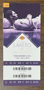 Boleto completo de la temporada final de Kobe Bryant vs Raptors 20-11-2015 con Demar Derozan - Imagen 1 de 12