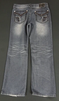 XTREME COUTURE HOMBRE VAQUEROS AZULES BOLSILLOS CON TACHUELAS FALTA BOTÓN 36/32 L316 Foto 1 de 4