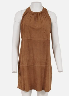 Mini Vestido Eleventy Marrón 100% Gamuza Cuero Cremallera Mangas Traseras Hecho en Italia Foto 1 de 4